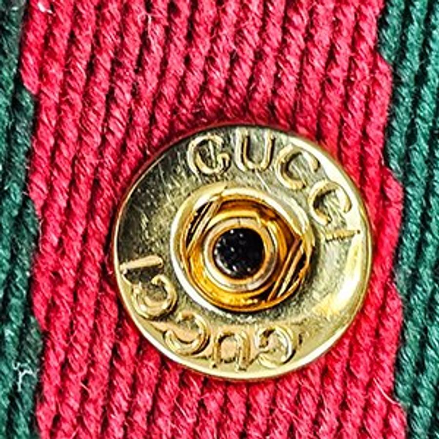 GUCCI 咖啡色 PVC 綠紅綠 釦式長夾 523153-5