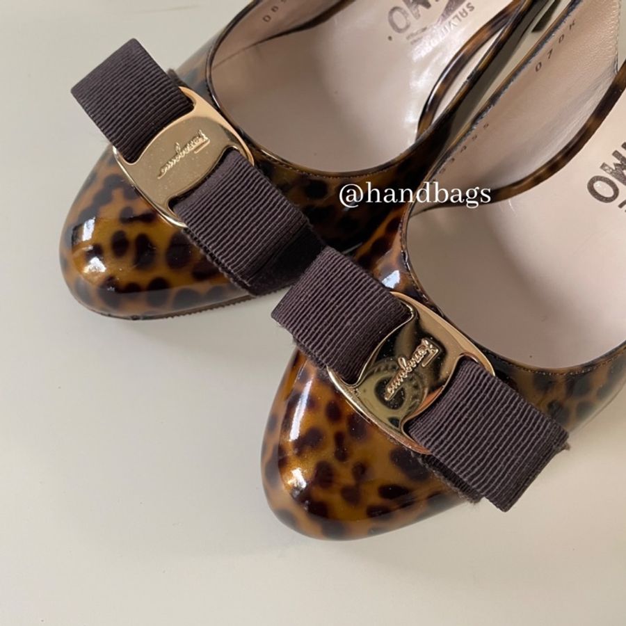 Salvatore Ferragamo Flavia高跟 漆皮 豹紋 金釦 7號-3