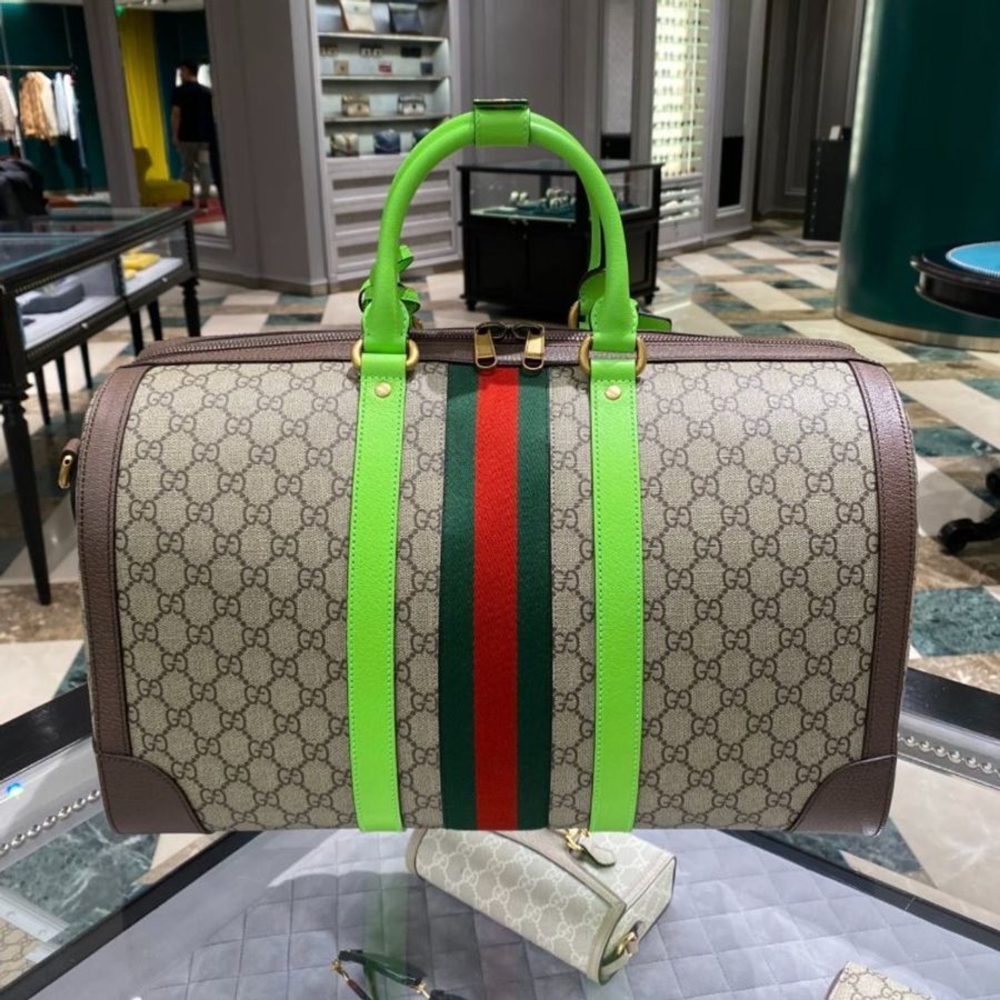 Gucci 724642 Savoy 中款綠色飾邊手提旅行袋《當季專櫃正售★全新商品 》-2