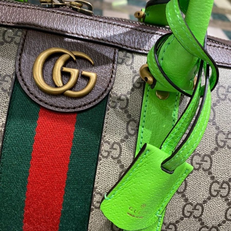 Gucci 724642 Savoy 中款綠色飾邊手提旅行袋《當季專櫃正售★全新商品 》-3