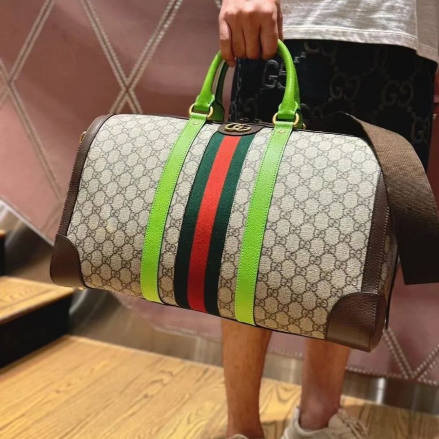 Gucci 724642 Savoy 中款綠色飾邊手提旅行袋《當季專櫃正售★全新商品 》-4