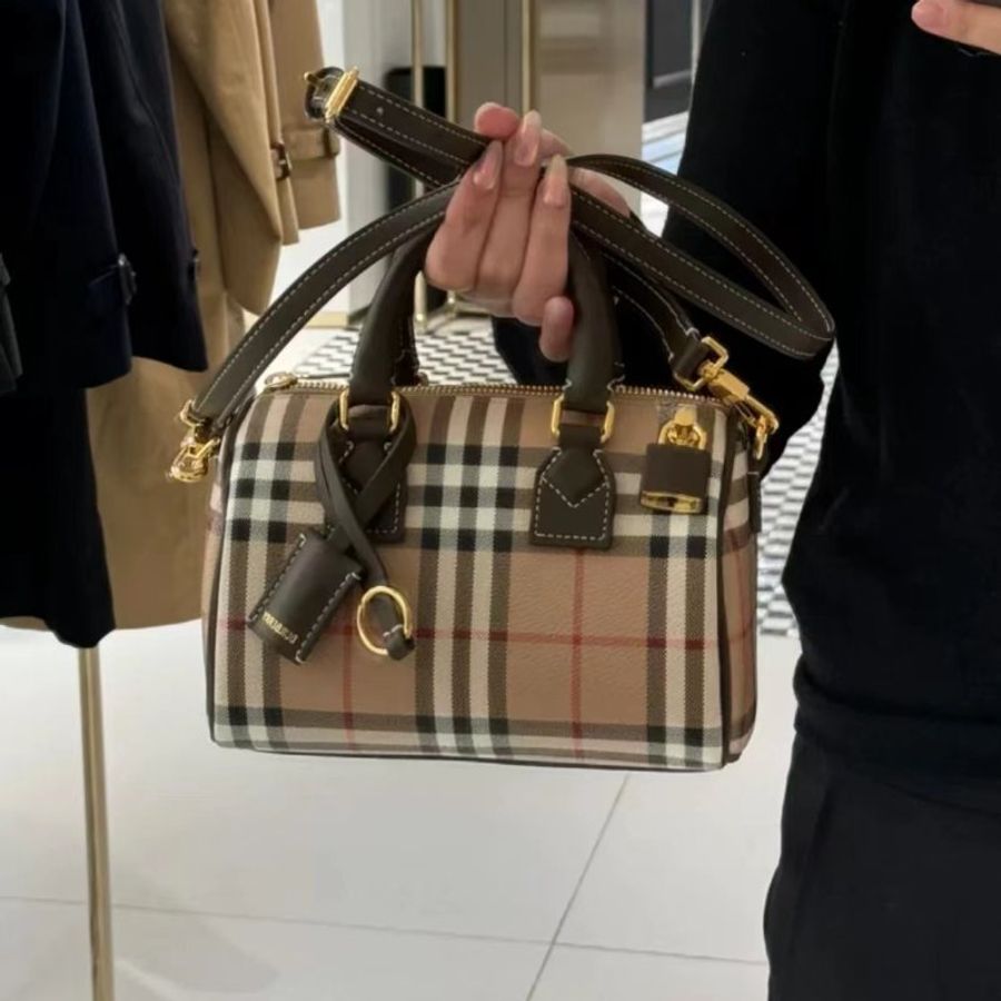 BURBERRY迷你復古格紋波士頓包 全新-3