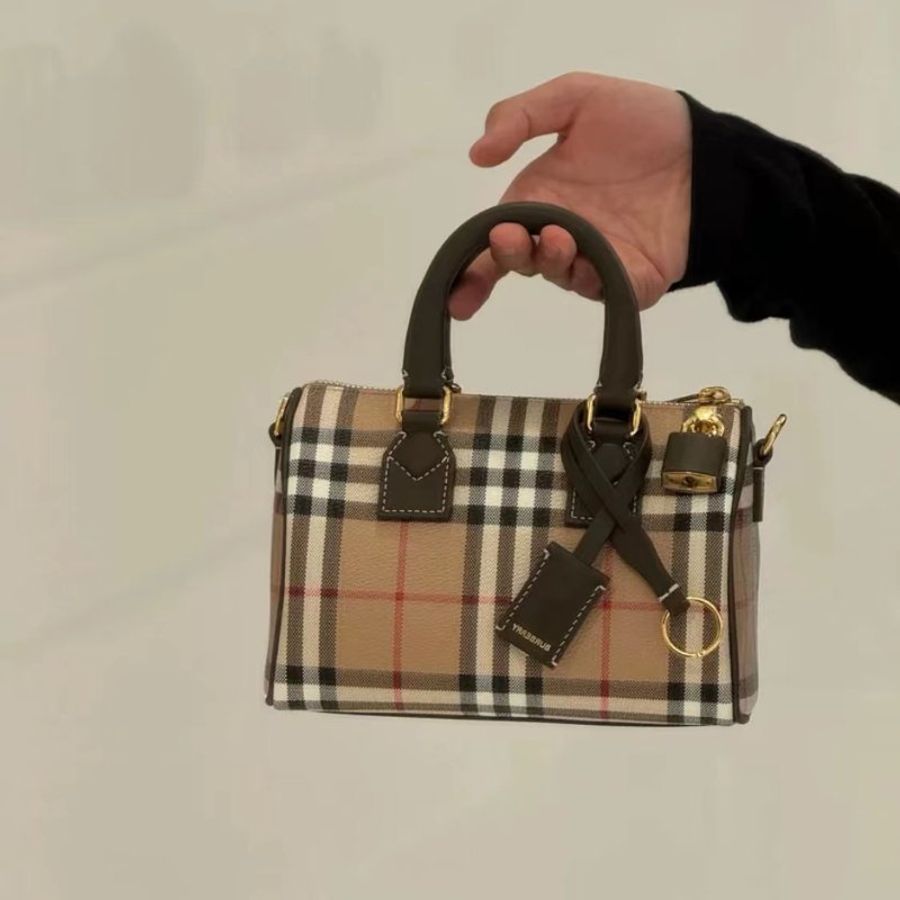BURBERRY迷你復古格紋波士頓包 全新-4
