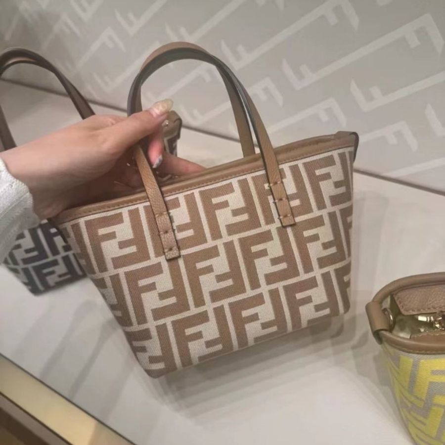 Fendi  mini roll托特包FF老花手提包 卡其色 全新-2