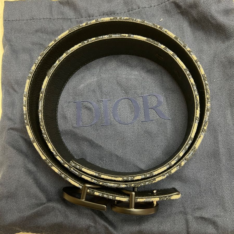 Dior 迪奧 不二價經典HOMME黑色CD LOGO Oblique緹花帆布牛皮雙面腰帶/皮帶-4
