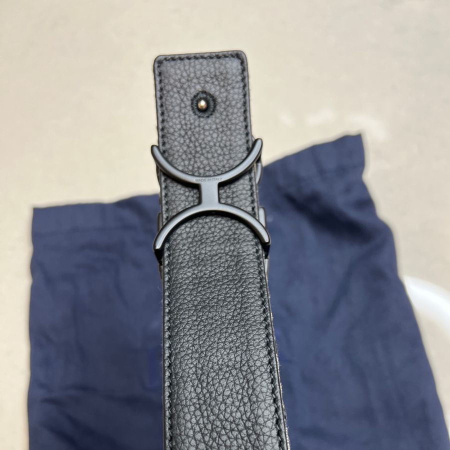 Dior 迪奧 不二價經典HOMME黑色CD LOGO Oblique緹花帆布牛皮雙面腰帶/皮帶-6