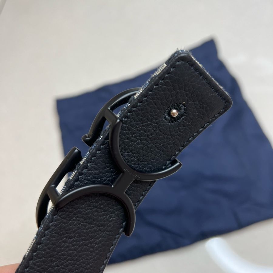 Dior 迪奧 不二價經典HOMME黑色CD LOGO Oblique緹花帆布牛皮雙面腰帶/皮帶-8