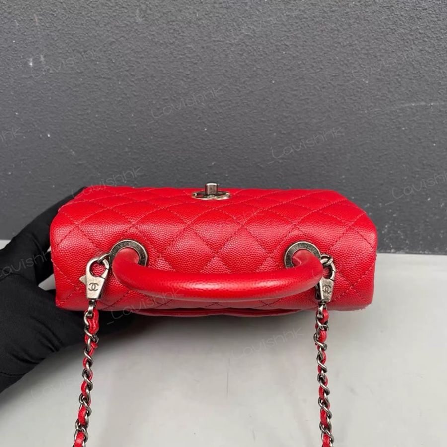Chanel coco handle小號 紅色銀扣-5