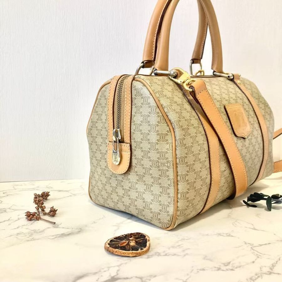 [LA LUNE] 稀有中古二手Celine老花迷你波士頓小包側孭斜揹單肩背手提圓桶袋 Vintage-1