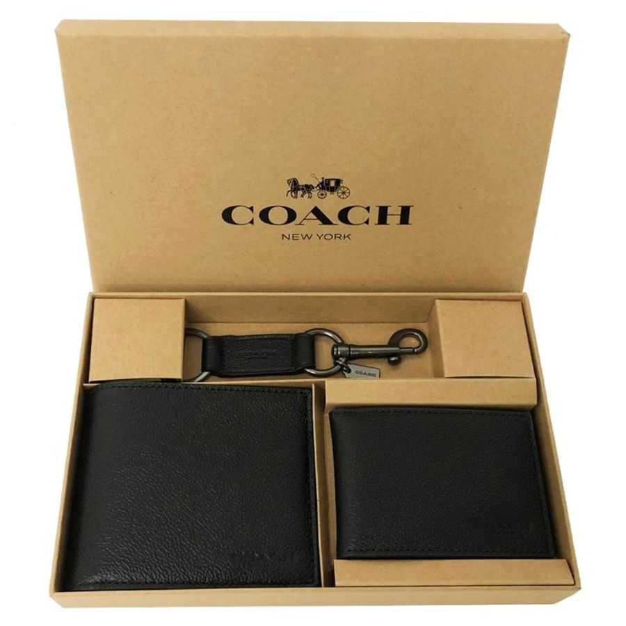 [全新] COACH 8卡短夾附鑰匙圈活動證件夾禮盒(黑)-0