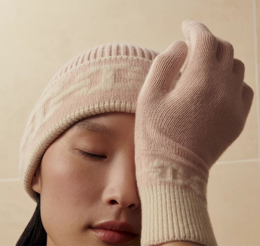 Hermès Heaven Beanie 豬鼻冷帽 /Rose Poudre & Écru / size M (56-57) (Brand New)-0