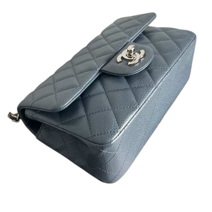 Chanel Caviar 20cm荔枝枝藍色大mini-3