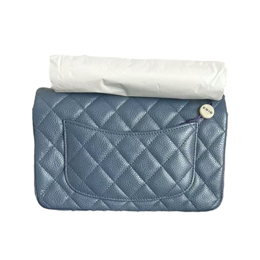 Chanel Caviar 20cm荔枝枝藍色大mini-4