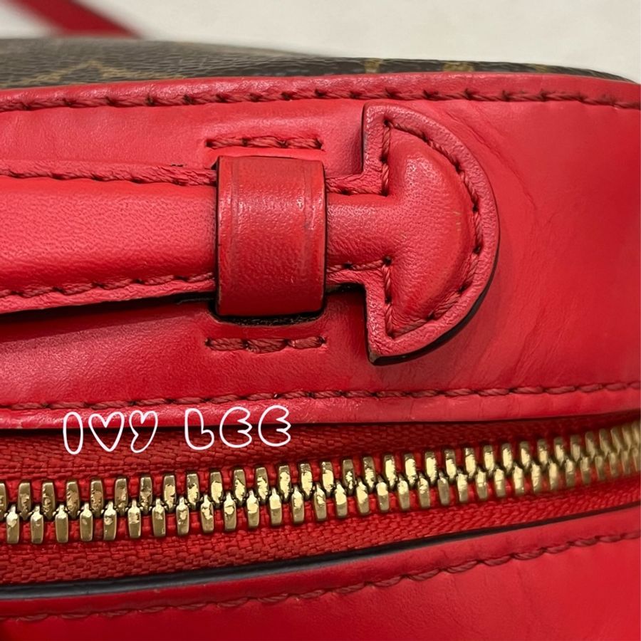 LV M43556經典Saintonge系列帆布印花流蘇鑲飾牛皮飾邊 手提包 斜背包 肩背包 相機包 罌粟紅色 二手精品-5