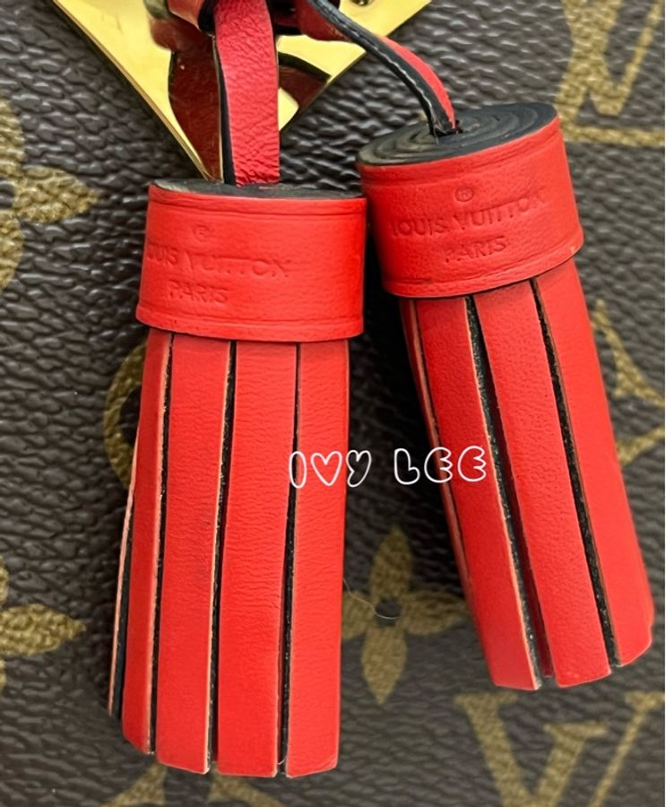 LV M43556經典Saintonge系列帆布印花流蘇鑲飾牛皮飾邊 手提包 斜背包 肩背包 相機包 罌粟紅色 二手精品-7