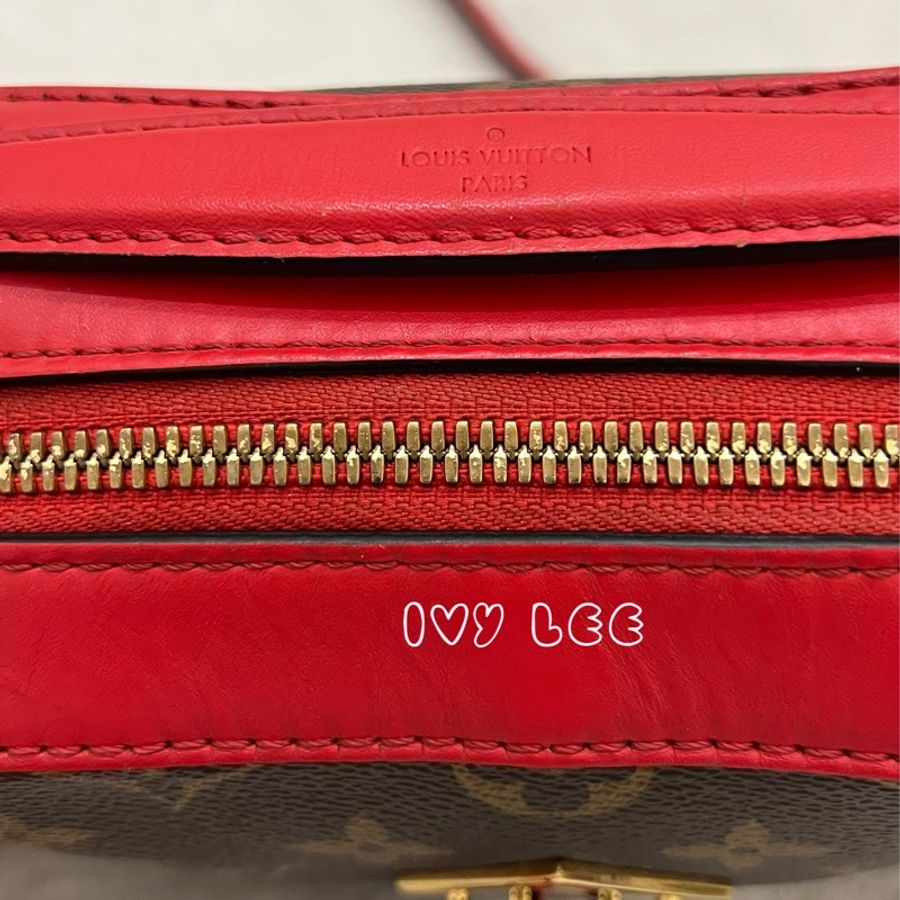 LV M43556經典Saintonge系列帆布印花流蘇鑲飾牛皮飾邊 手提包 斜背包 肩背包 相機包 罌粟紅色 二手精品-14