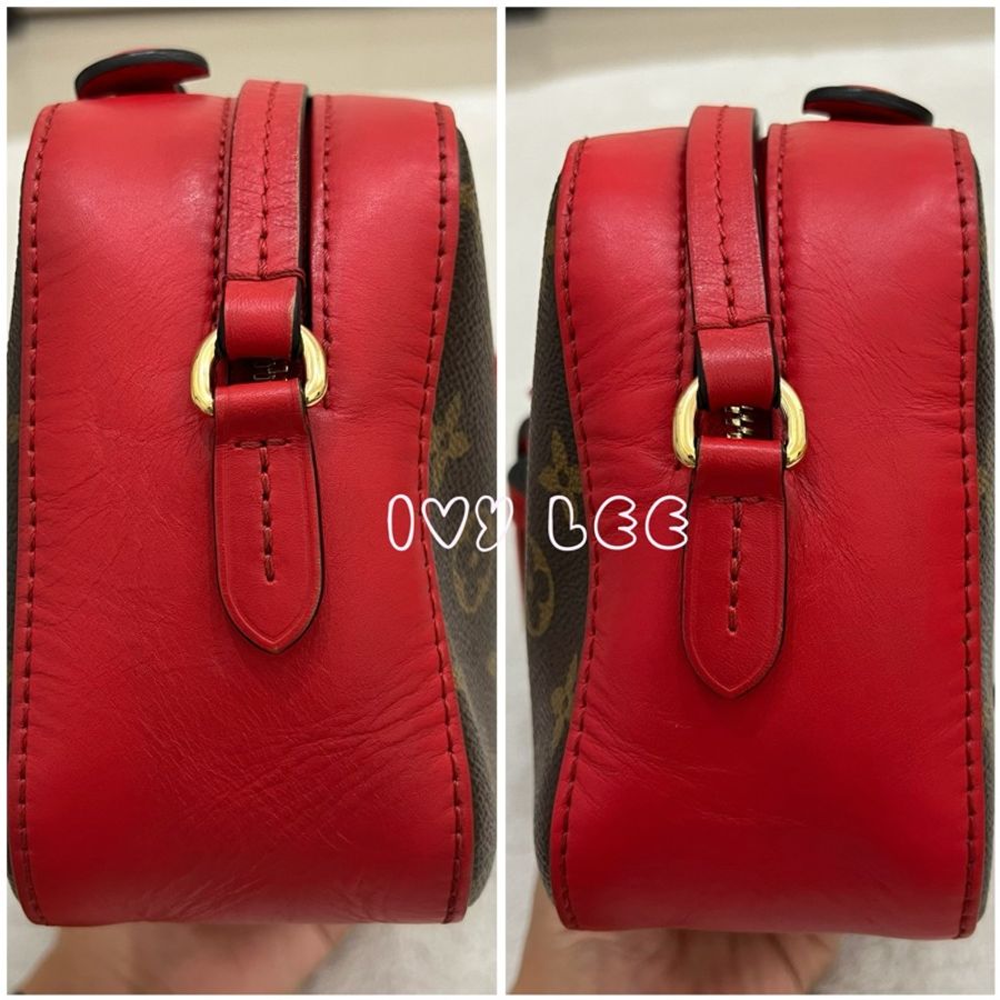 LV M43556經典Saintonge系列帆布印花流蘇鑲飾牛皮飾邊 手提包 斜背包 肩背包 相機包 罌粟紅色 二手精品-19