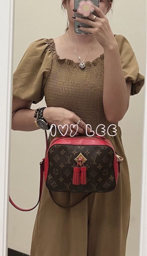 LV M43556經典Saintonge系列帆布印花流蘇鑲飾牛皮飾邊 手提包 斜背包 肩背包 相機包 罌粟紅色 二手精品-28