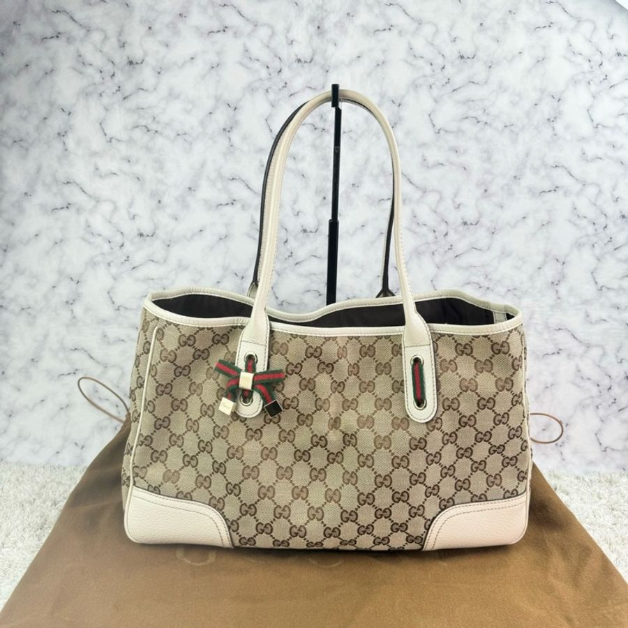 Gucci vintage 蝴蝶結裝飾老花托特包-0