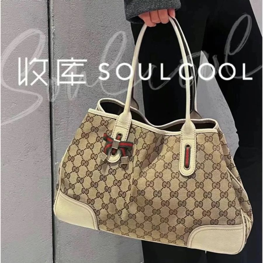 Gucci vintage 蝴蝶結裝飾老花托特包-1