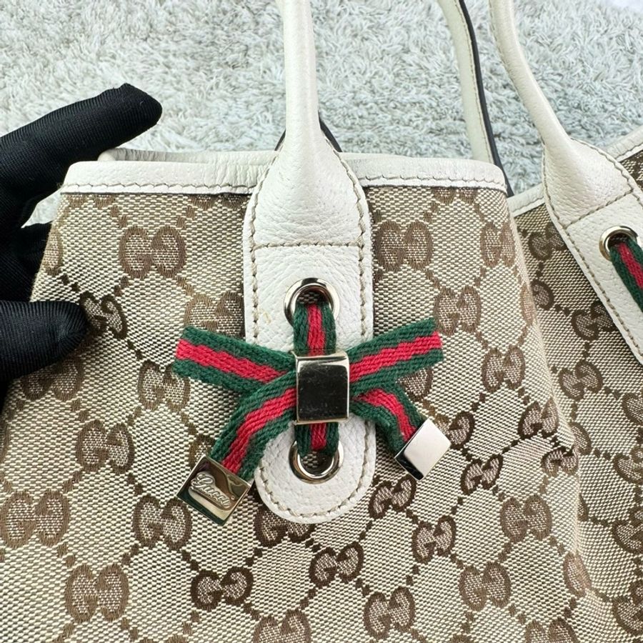 Gucci vintage 蝴蝶結裝飾老花托特包-34