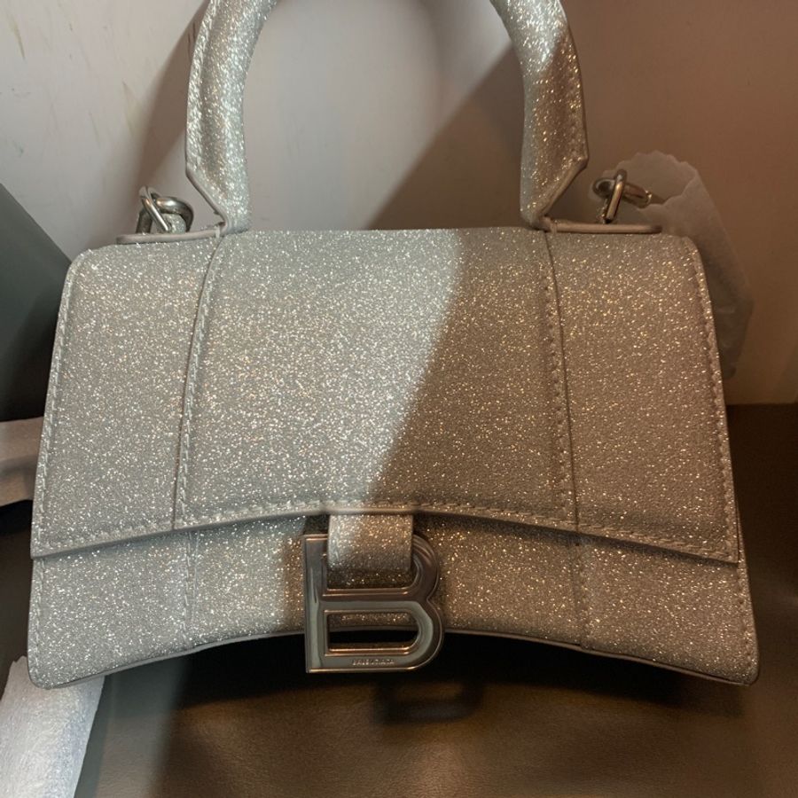 全新巴黎世家經典沙漏包限定款銀色手提包斜背包Balenciaga Hourglass-8