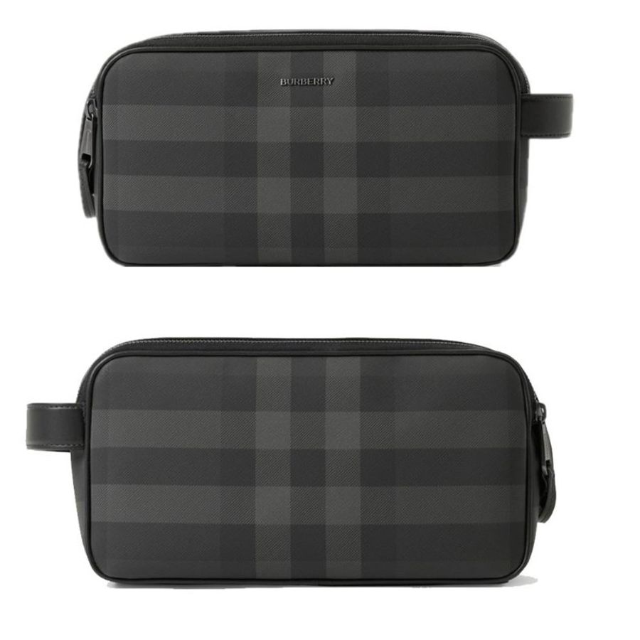 【門市全新現貨】BURBERRY 格紋雙拉鍊手拿包收納袋手提袋-0