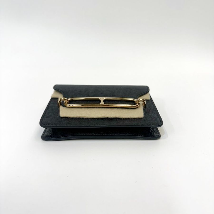 Hermes 89黑山羊皮金釦2卡Roulis Slim-4