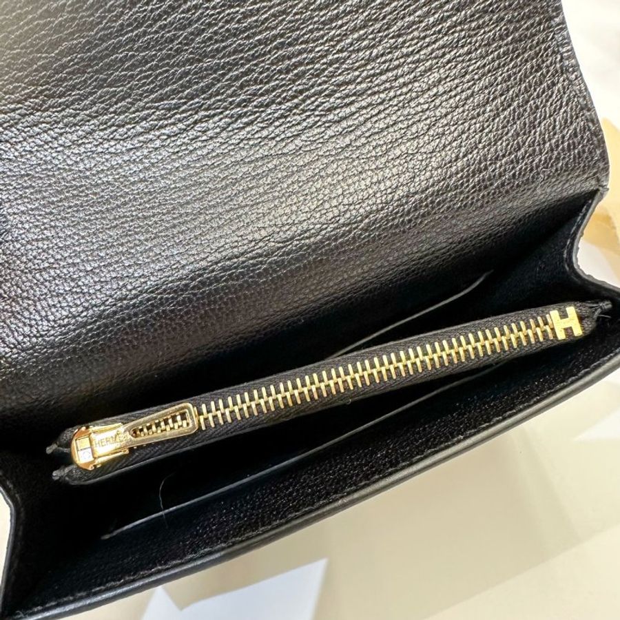 Hermes 89黑山羊皮金釦2卡Roulis Slim-5