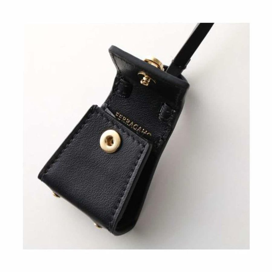 FERRAGAMO 全皮包包吊飾 黑色-4