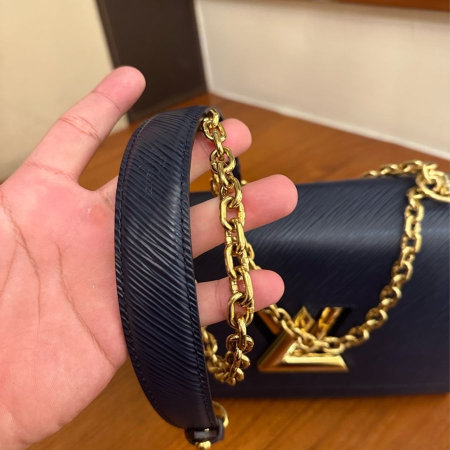 LV 藍EPI金LOGO旋轉釦雙鏈包MM-19