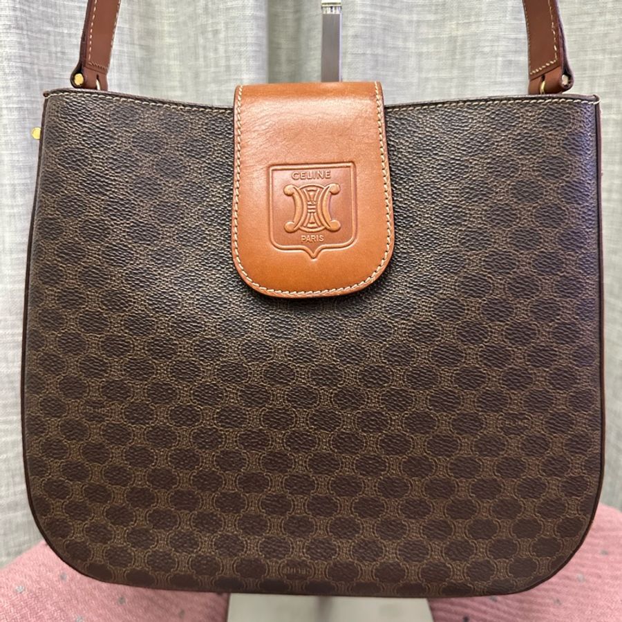 Vintage Celine 凱旋門啡花側孭袋-1