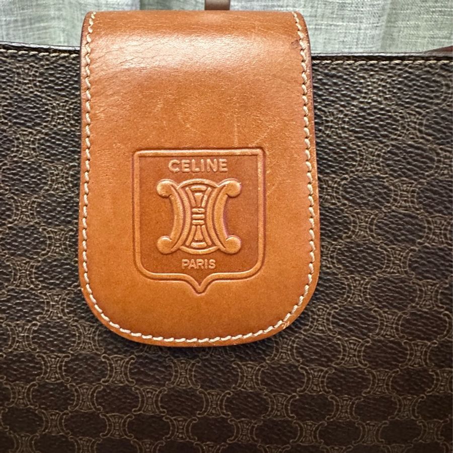 Vintage Celine 凱旋門啡花側孭袋-11