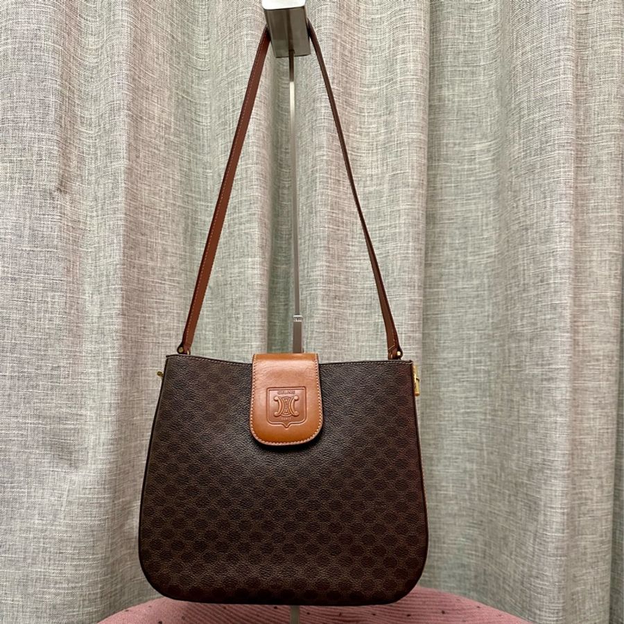 Vintage Celine 凱旋門啡花側孭袋-14