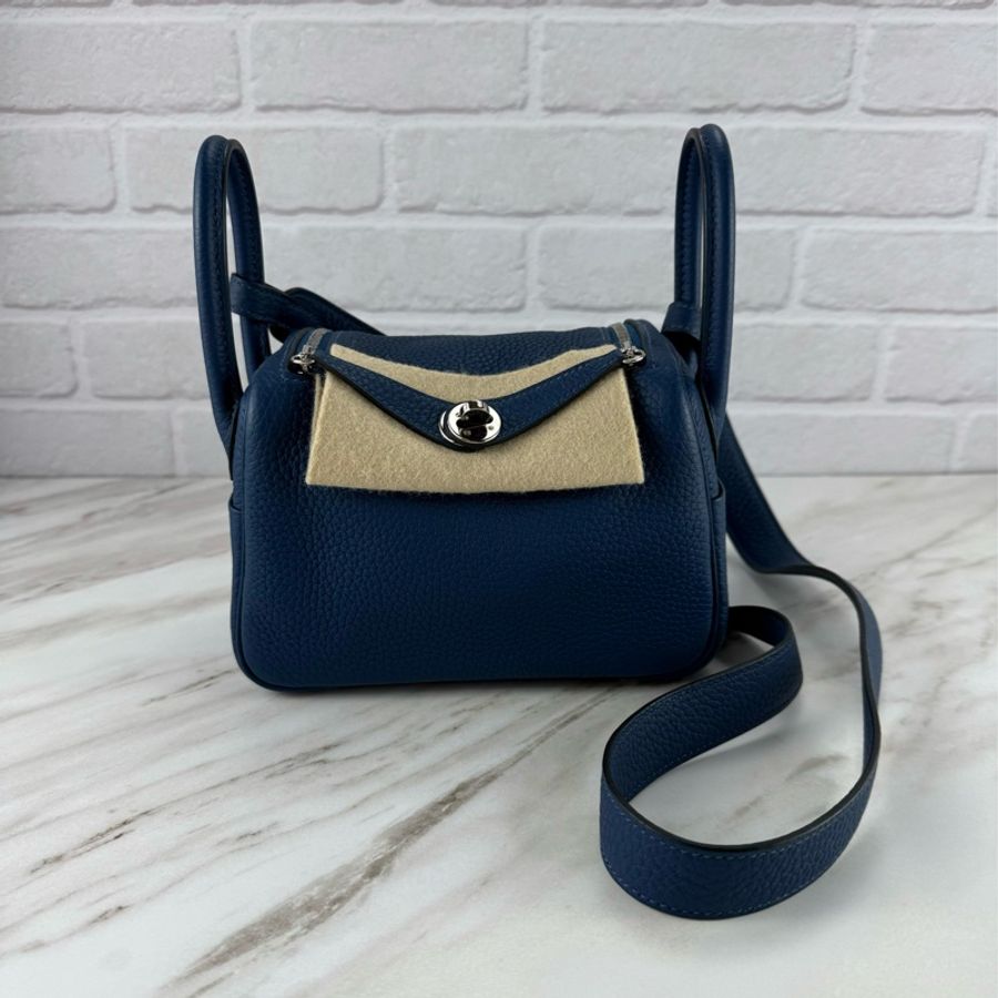 Hermès mini Lindy 深藍色銀釦-5