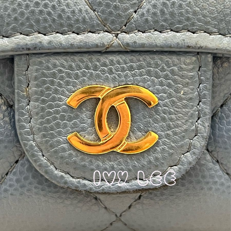 CHANEL 香奈兒 經典金色雙C LOGO菱格紋31開 暗釦卡夾 零錢包 藍色荔枝皮 二手精品-2