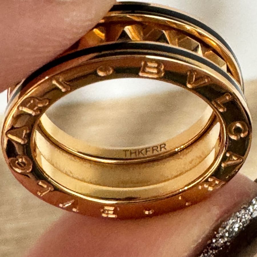 Bvlgari 寶格麗 B Zero 18k玫瑰金黑陶瓷鉚釘戒指-3