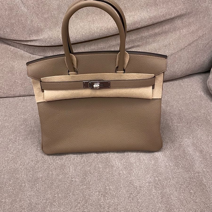 Hermes 鉑金包 30cm 馬爾法米色 銀扣-6