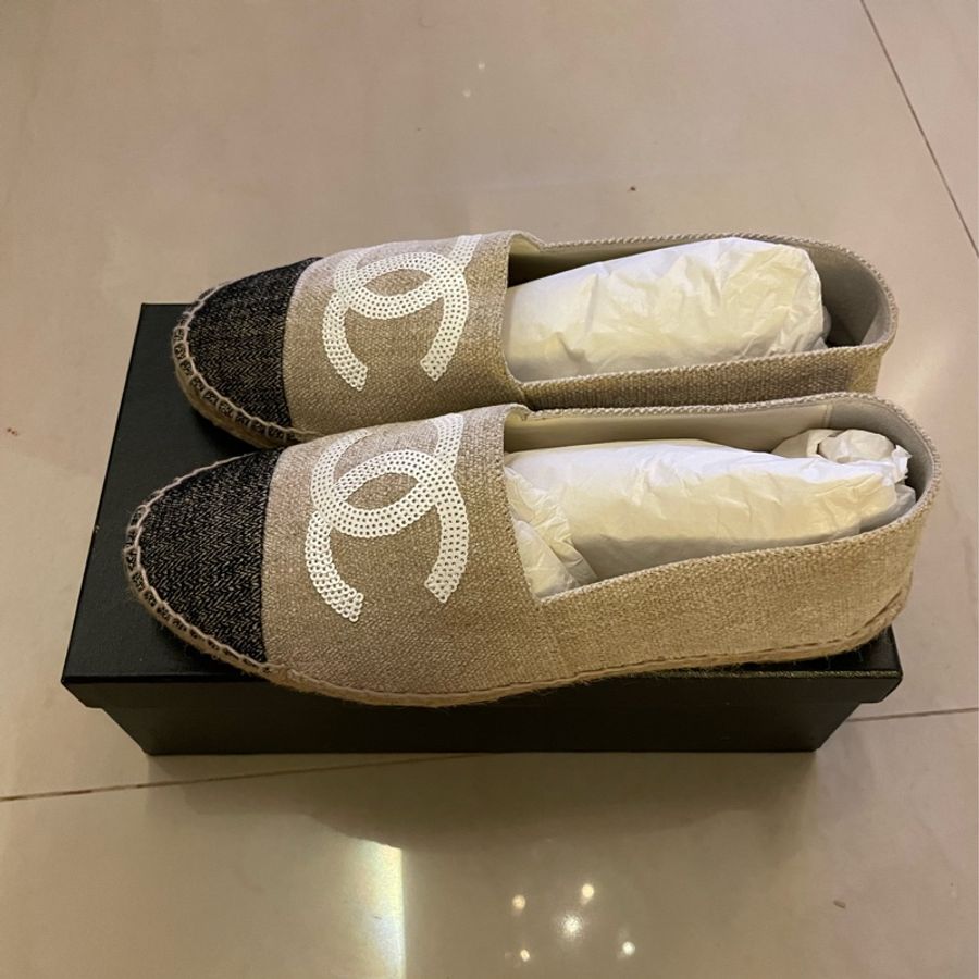Chanel麻編大logo草編鞋39號-3