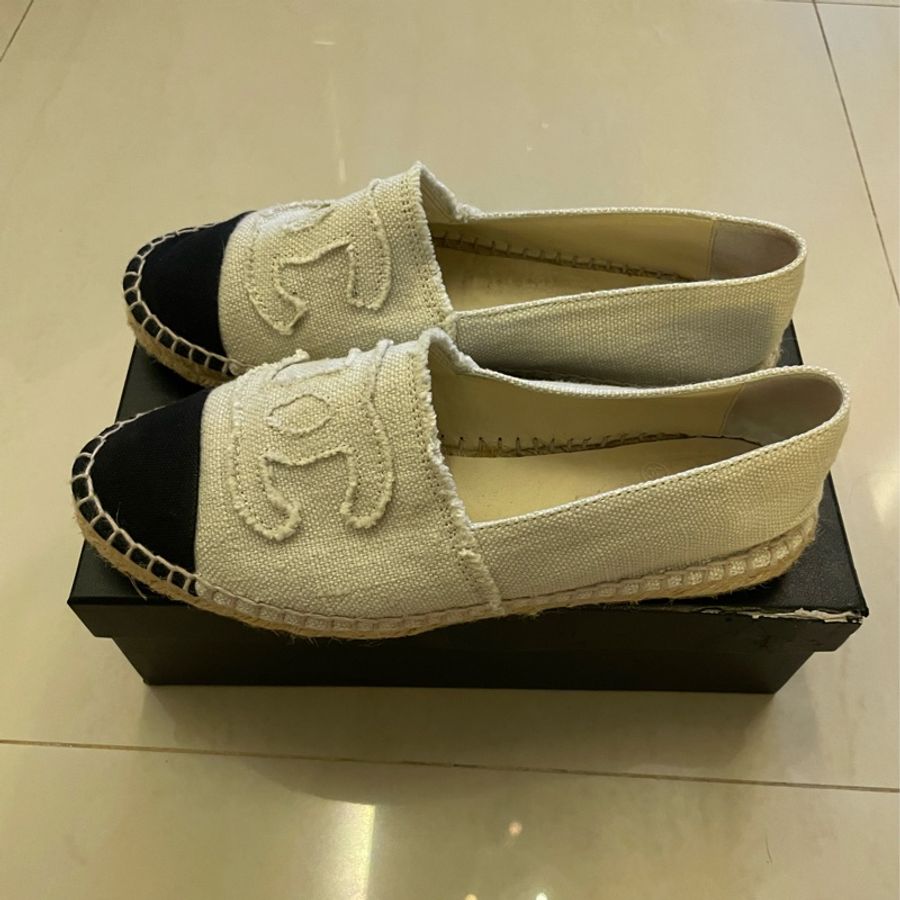 Chanel白色草編鞋39號-3
