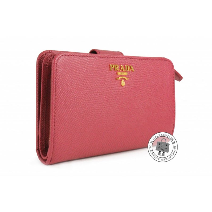 Prada 1M1225 Uzf Saffiano Metal Portafoglio Lampo Bruyere / F0BQT Calfskin Short Wallet Ghw-2