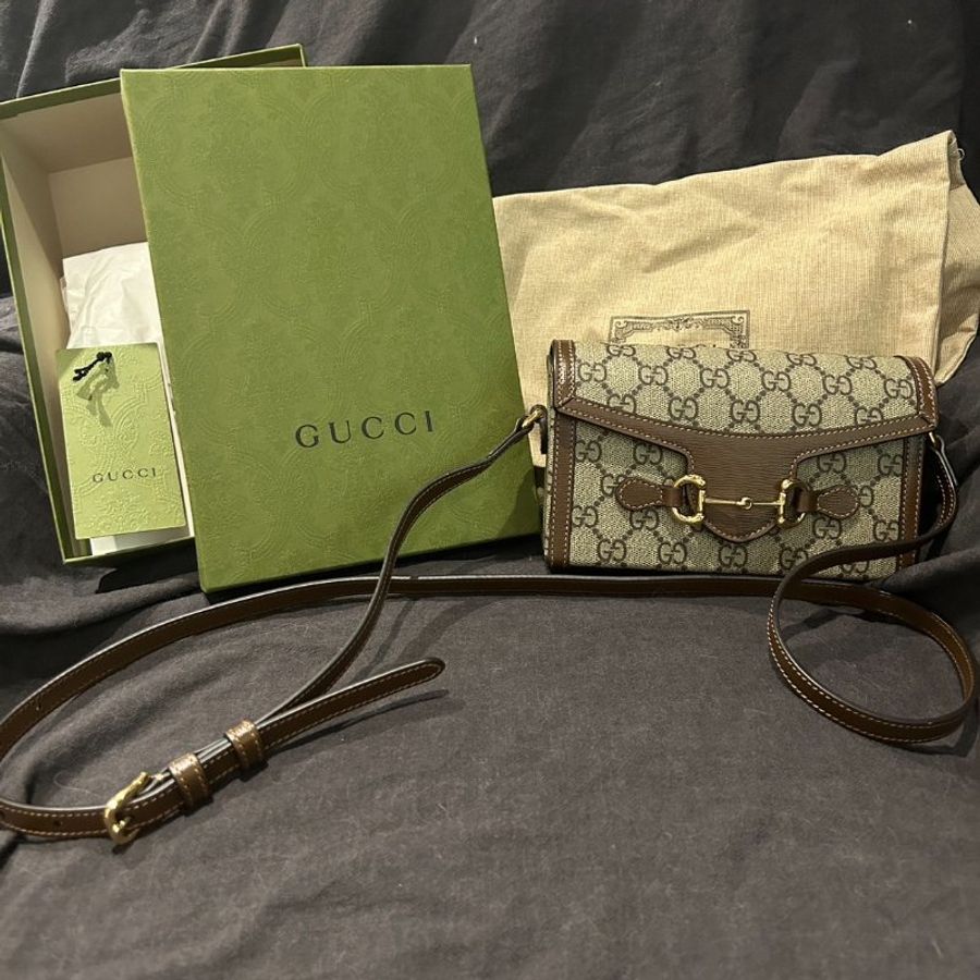 9.5新 Gucci Horsebit 1955 mini bag 馬銜扣 699296 經典1955馬銜釦迷你手機包側肩包 使用約幾個月-0