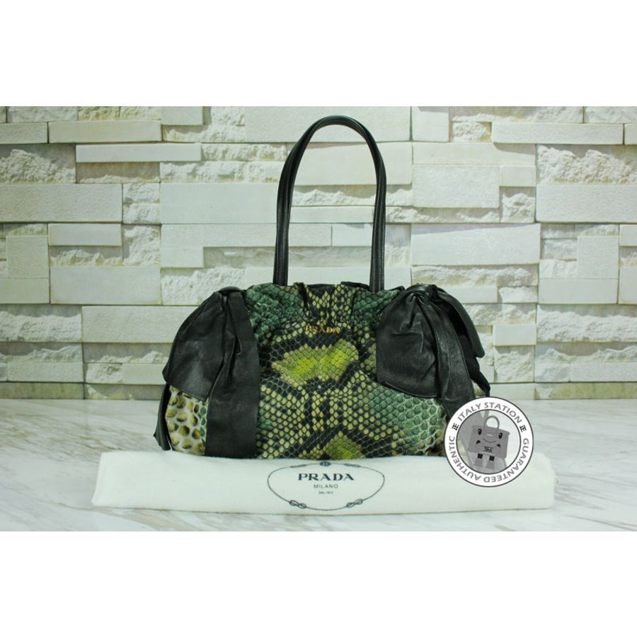 Prada Snake Print Black Canvas Tote Bag Ghw-3