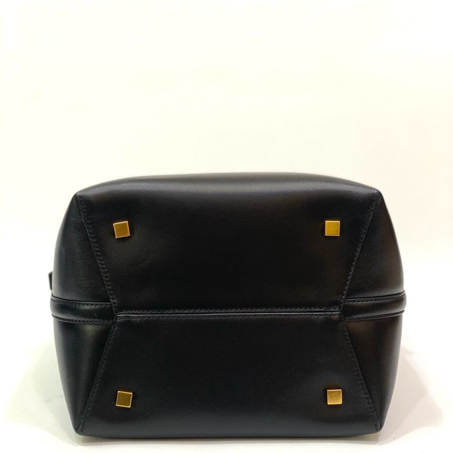 YSL 亮面黑牛皮金釦LE37手提側背水桶包-1