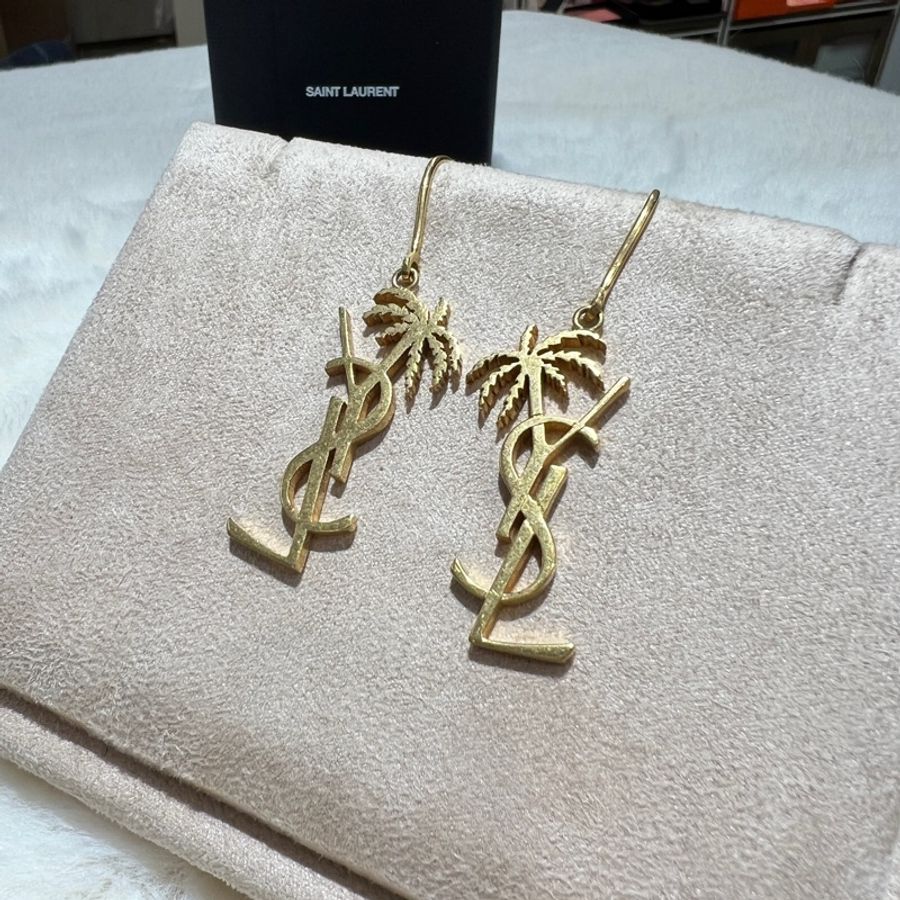 Saint Laurent YSL 聖羅蘭 椰樹 字體 經典logo 耳環 X951-1