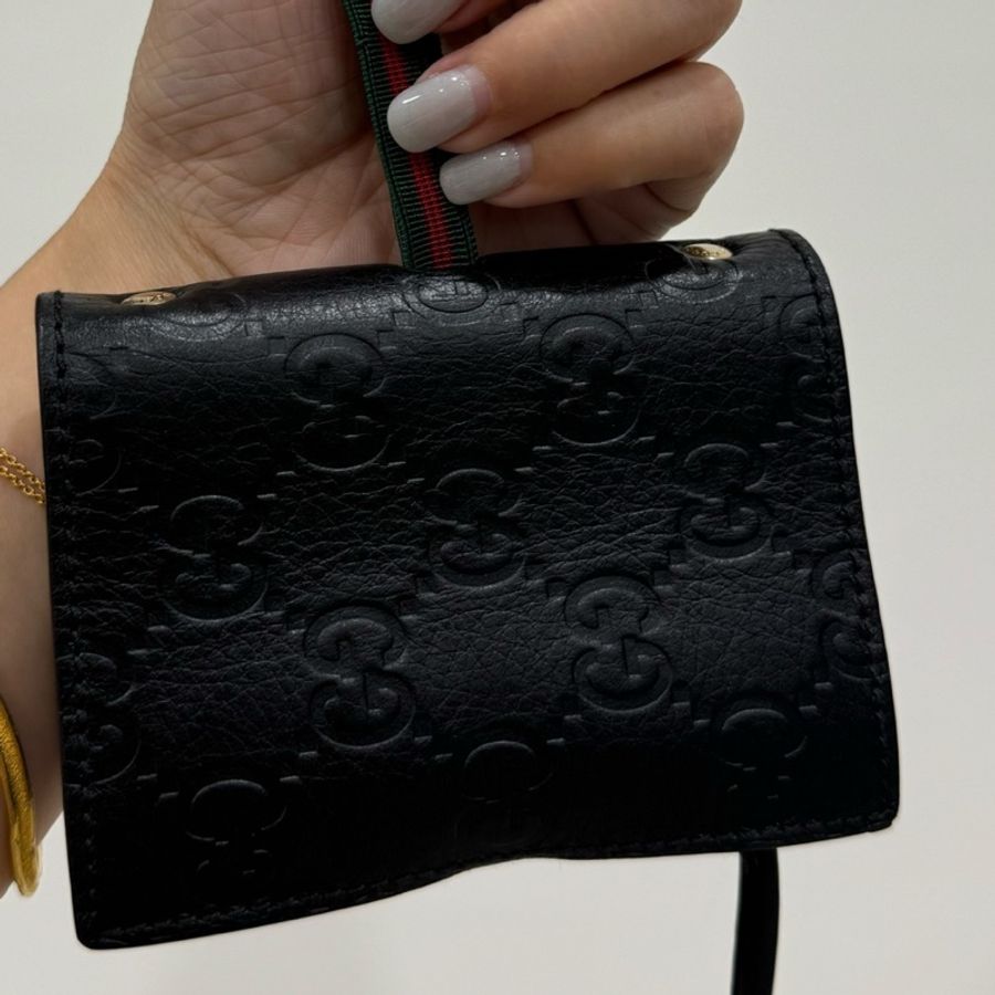 gucci 黑色 壓紋 牛皮 短夾 卡夾 卡包 零錢包 信用卡卡夾-15