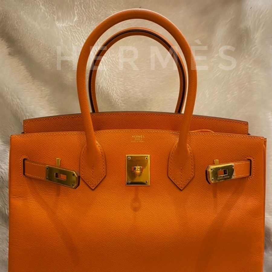 ► 全新閒置品 ✨Hermès ✨愛馬仕橘色牛皮金釦柏金包🧡✨手提包-0