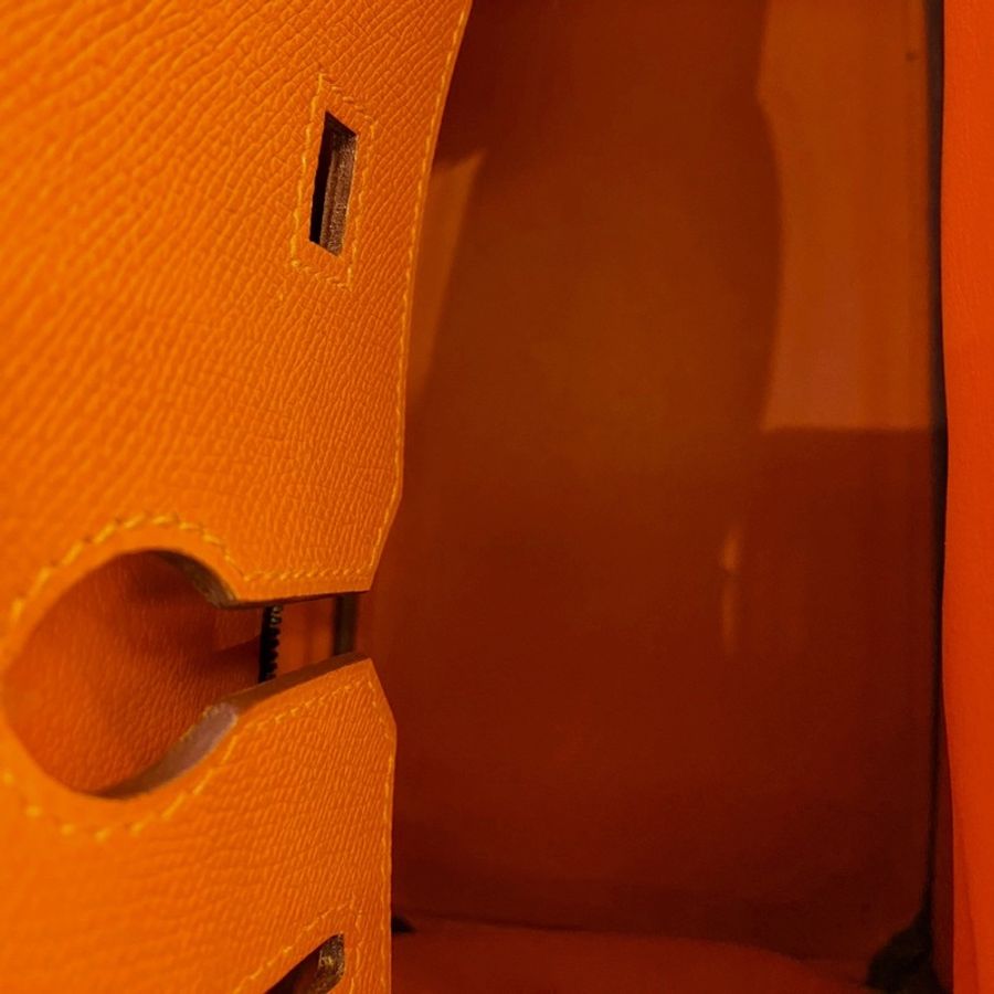 ► 全新閒置品 ✨Hermès ✨愛馬仕橘色牛皮金釦柏金包🧡✨手提包-12
