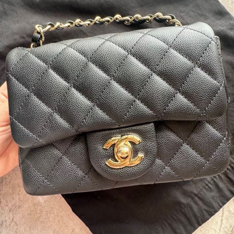 Chanel Square Mini Classic Flag full set 方胖子炭灰黑金-0