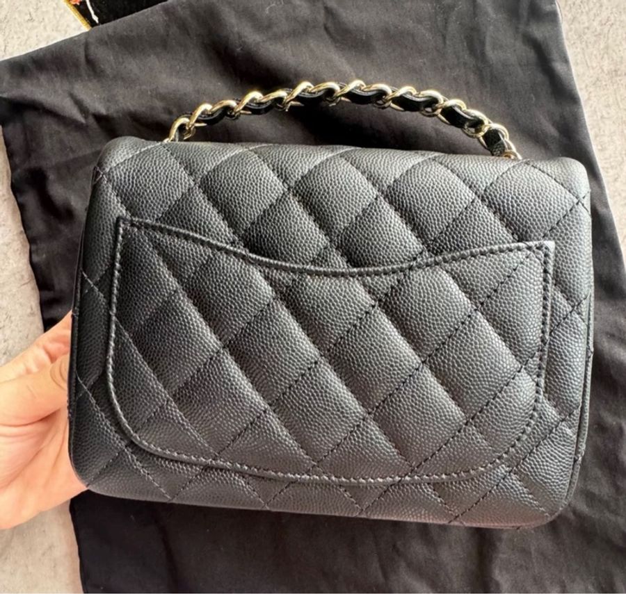 Chanel Square Mini Classic Flag full set 方胖子炭灰黑金-4
